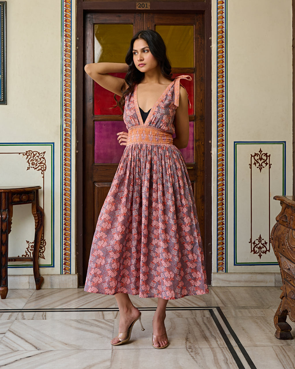 Boho Chic Cotton Orange Midi Dress