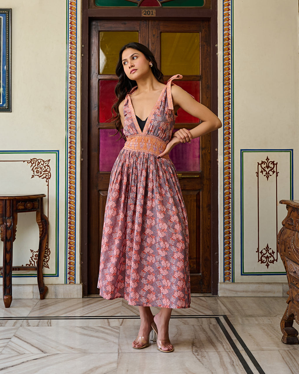 Boho Chic Cotton Orange Midi Dress