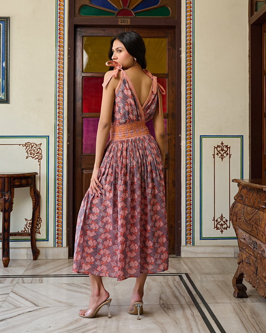 Boho Chic Cotton Orange Midi Dress