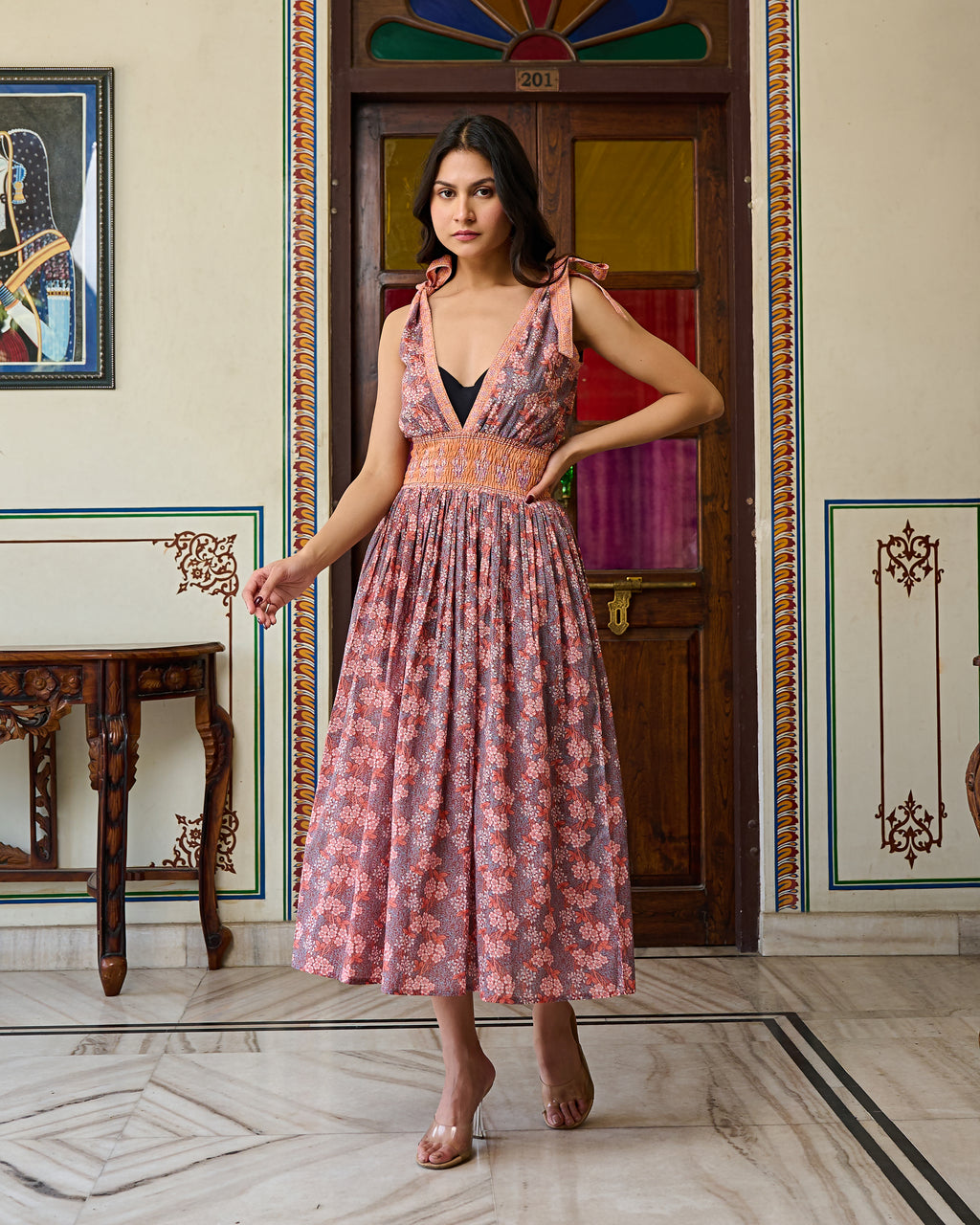 Boho Chic Cotton Orange Midi Dress