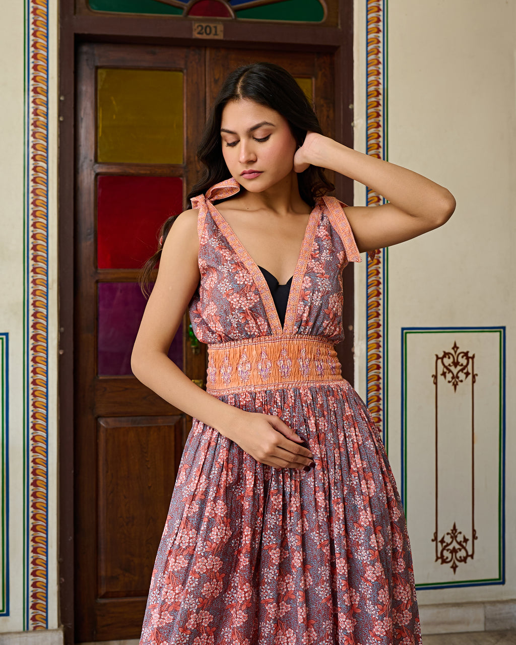 Boho Chic Cotton Orange Midi Dress