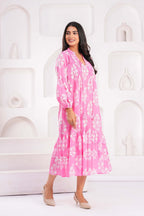 Hand Block Printed Cotton Midi Dress with Kantha Details