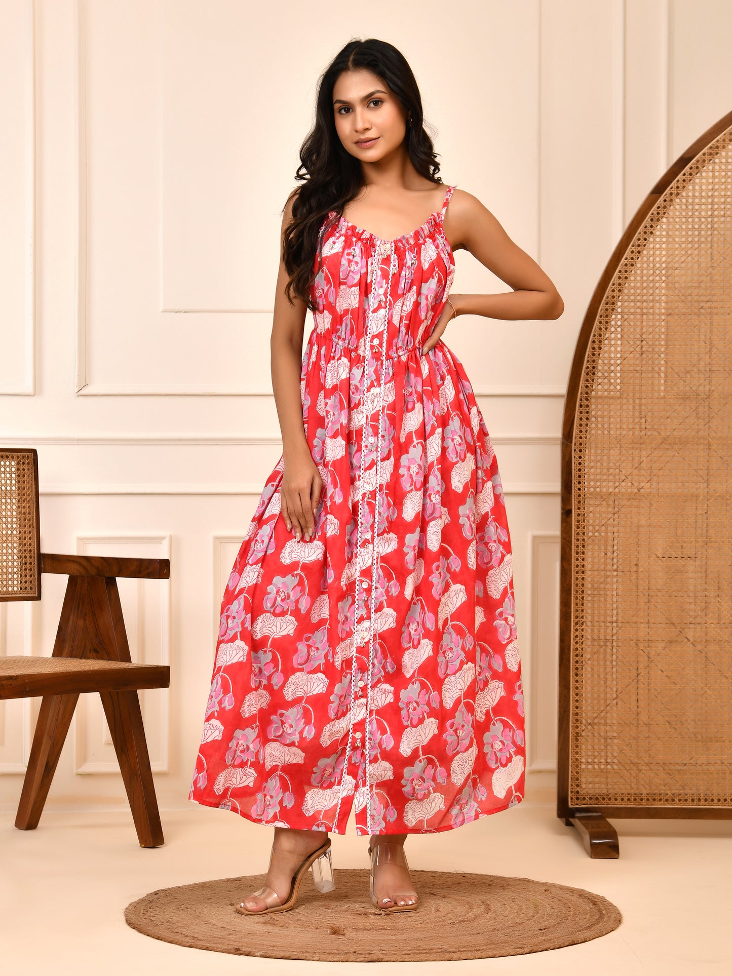 Ruby Bloom Hand Block Print Cotton Dress