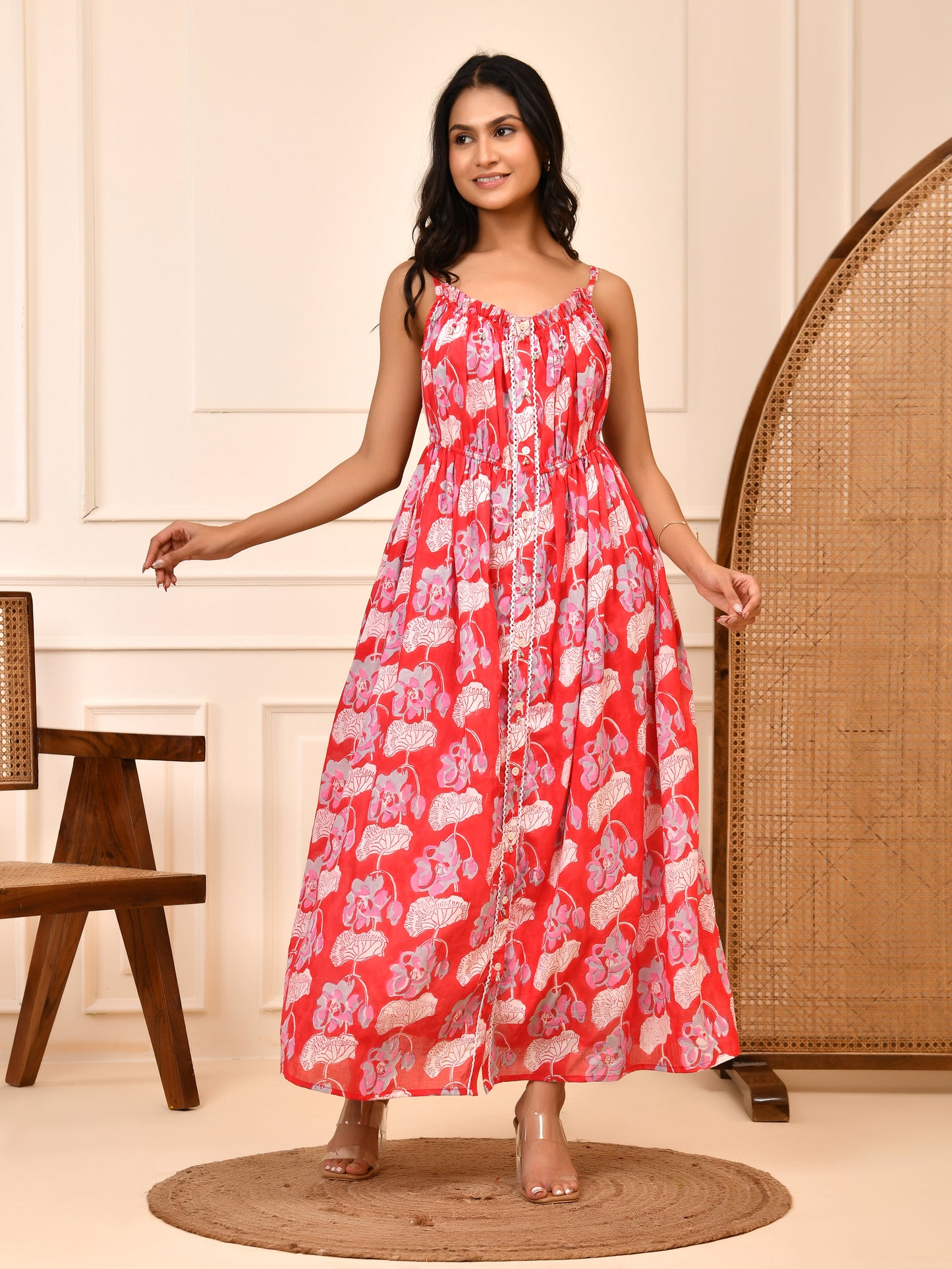 Ruby Bloom Hand Block Print Cotton Dress