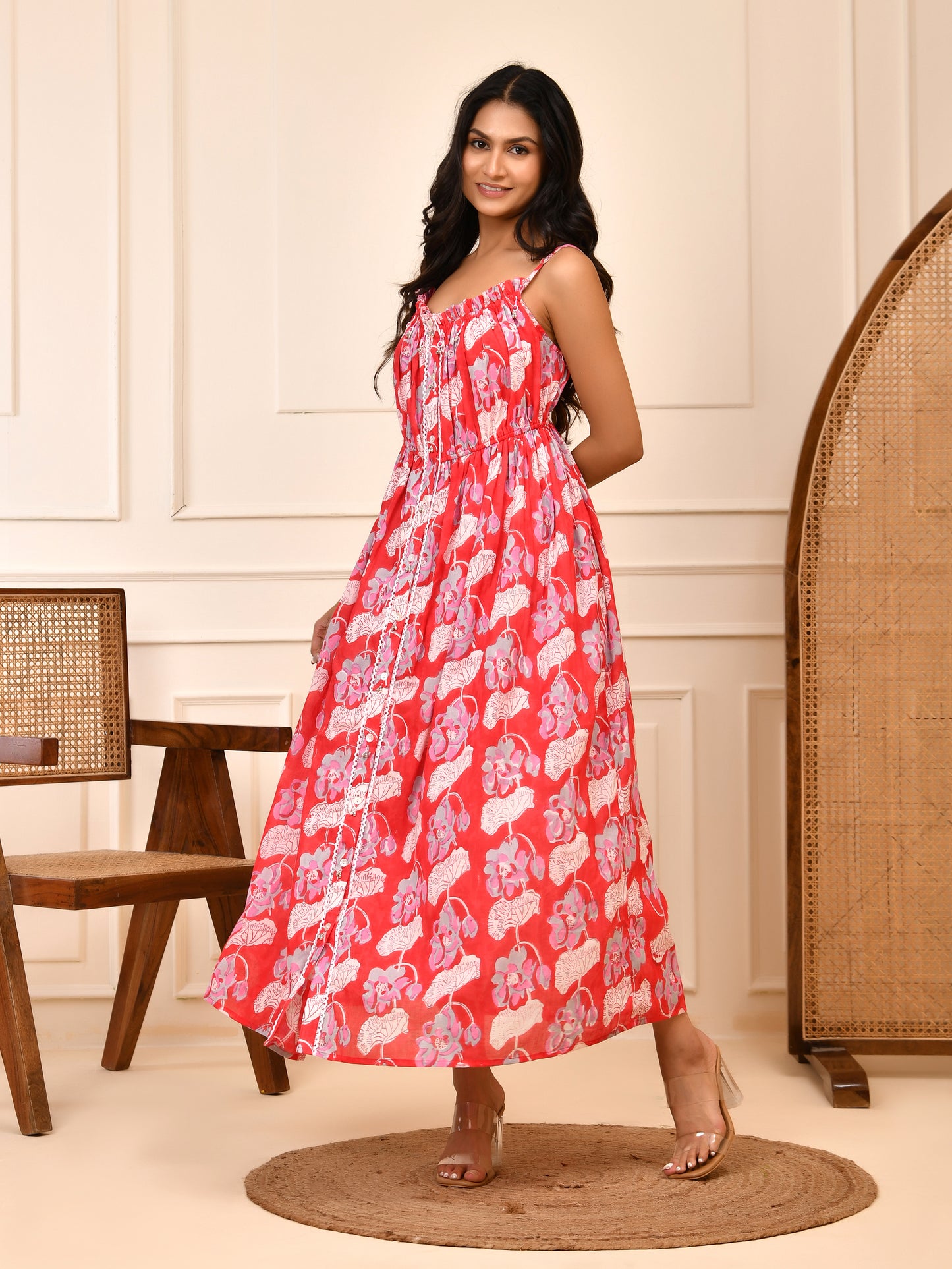 Ruby Bloom Hand Block Print Cotton Dress