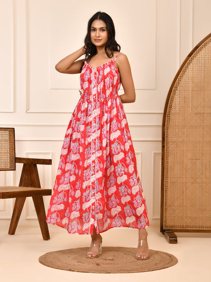 Ruby Bloom Hand Block Print Cotton Dress