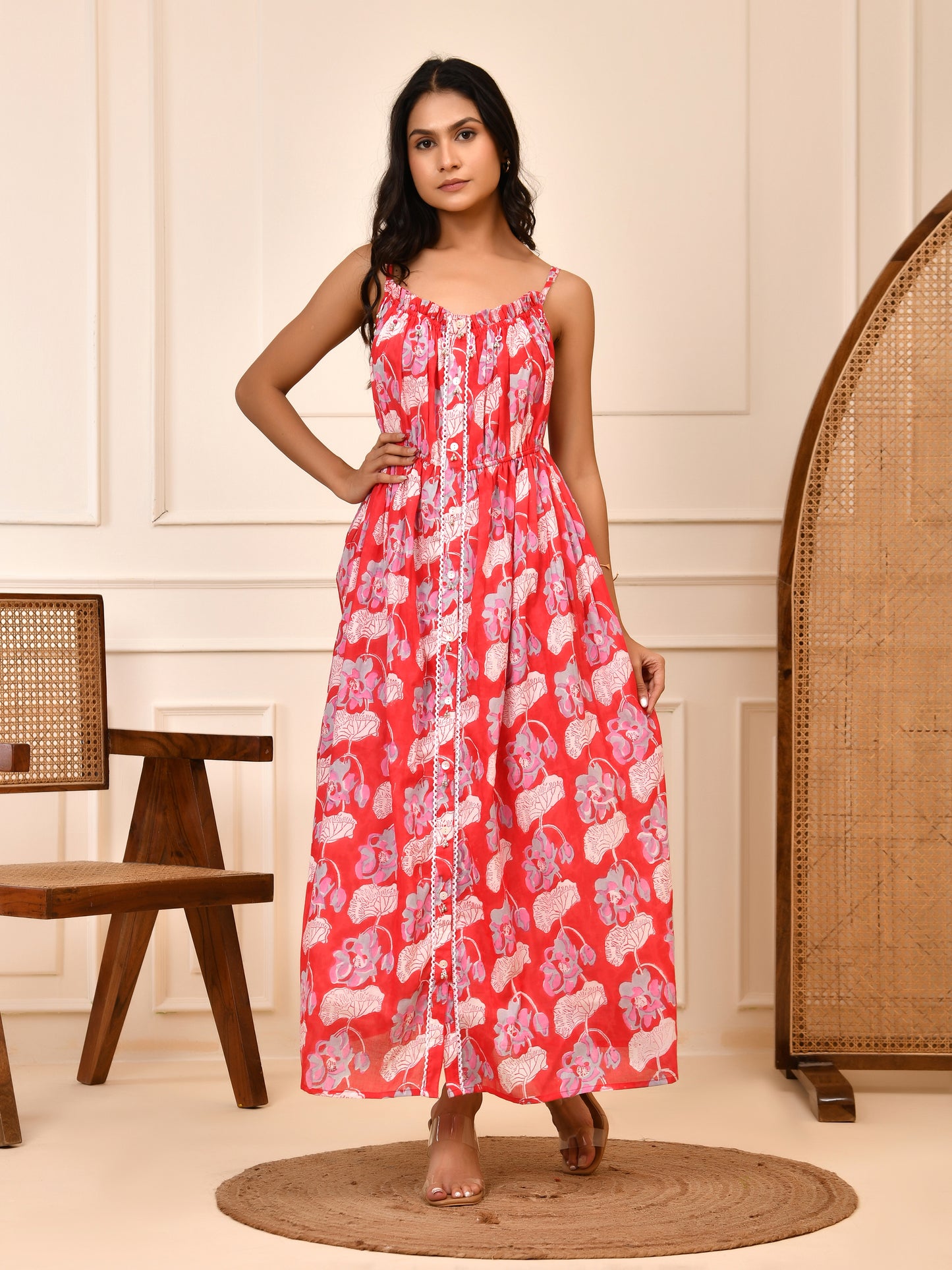 Ruby Bloom Hand Block Print Cotton Dress