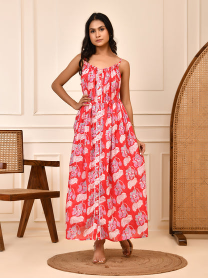 Ruby Bloom Hand Block Print Cotton Dress