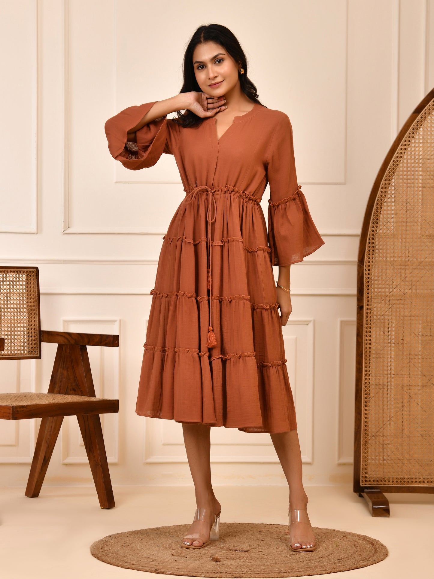 Amber Tiered Cotton Midi Dress
