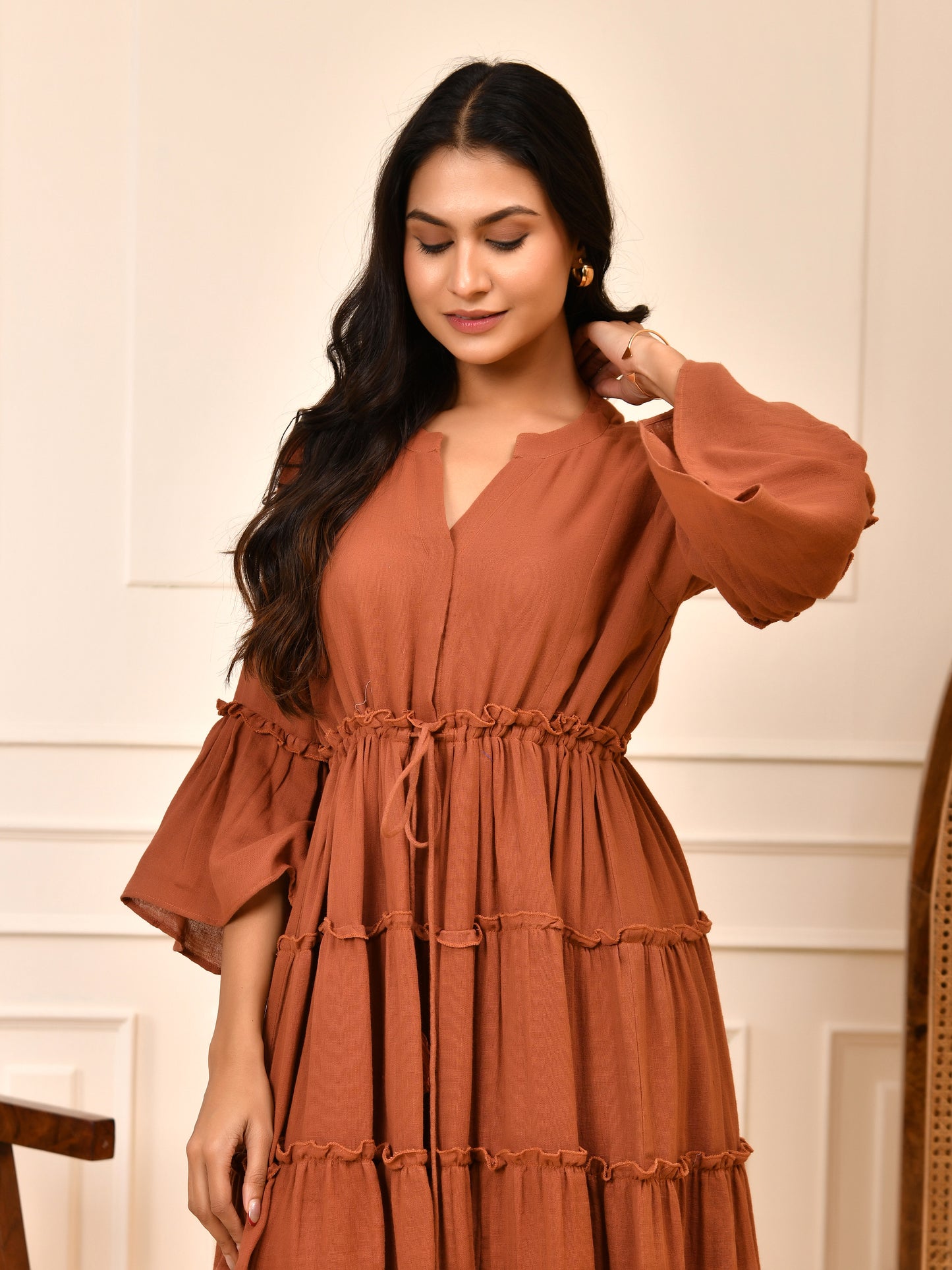 Amber Tiered Cotton Midi Dress