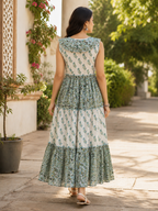 Elegant Cotton Tiered Midi Dress for Women | Sleeveless V-Neck Floral Print - Zara