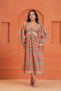 Cecilia Cotton Floral Hand Block Print Midi Dress