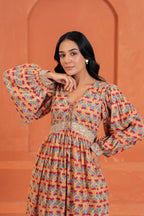 Cecilia Cotton Floral Hand Block Print Midi Dress