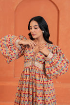 Cecilia Cotton Floral Hand Block Print Midi Dress