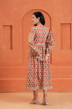 Cecilia Cotton Floral Hand Block Print Midi Dress