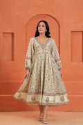 Anaya Cotton Floral Hand Block Print Border Midi Dress