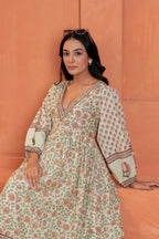Anaya Cotton Floral Hand Block Print Border Midi Dress