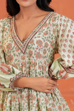 Anaya Cotton Floral Hand Block Print Border Midi Dress