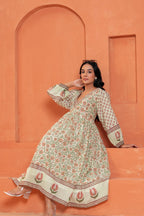 Anaya Cotton Floral Hand Block Print Border Midi Dress