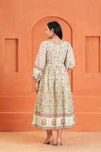 Anaya Cotton Floral Hand Block Print Border Midi Dress