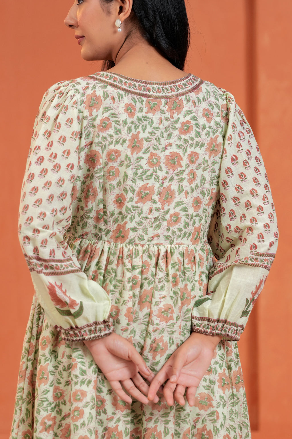 Anaya Cotton Floral Hand Block Print Border Midi Dress