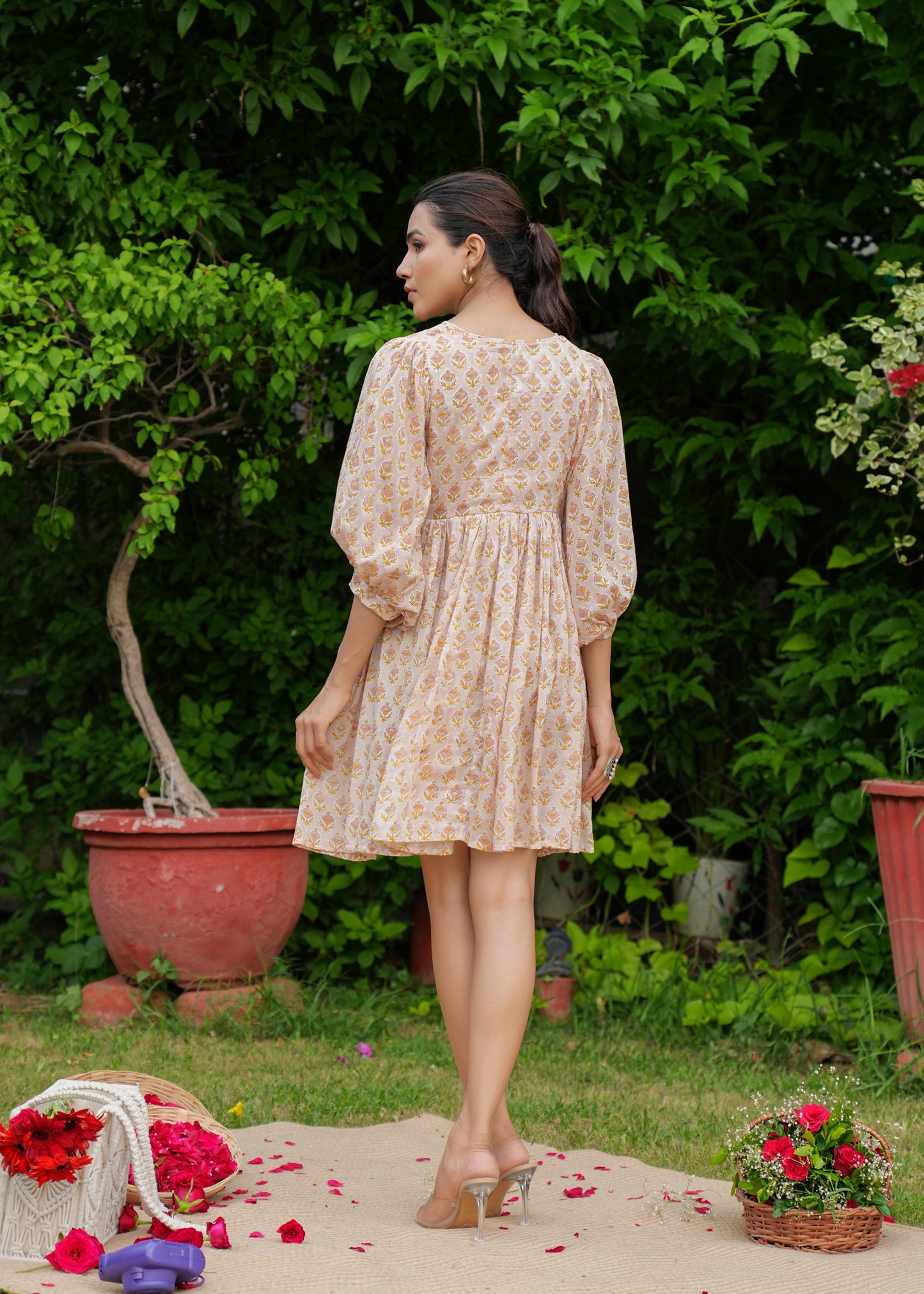 Beautiful Hand Block Printed Floral Raha Mini Dress