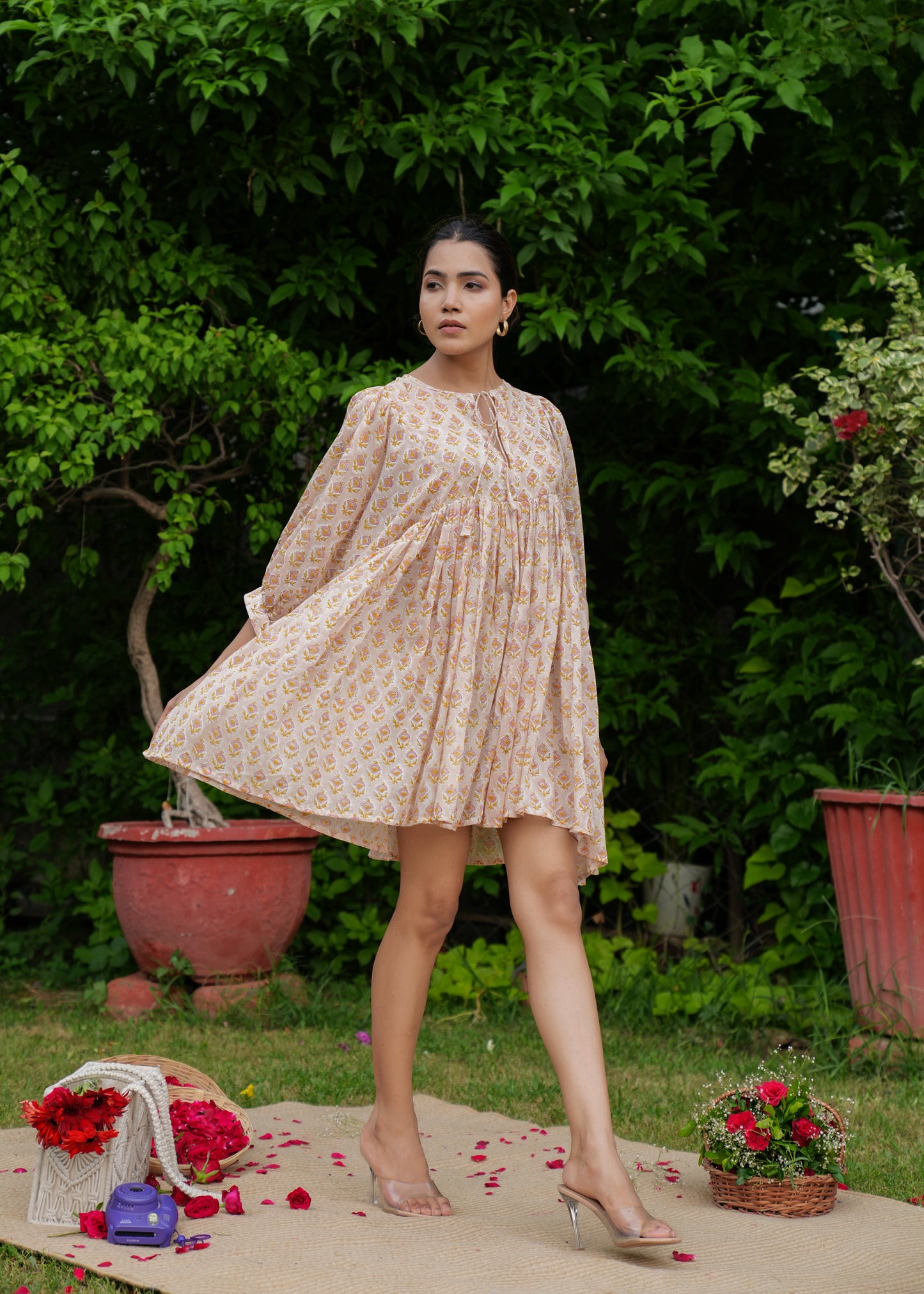 Beautiful Hand Block Printed Floral Raha Mini Dress