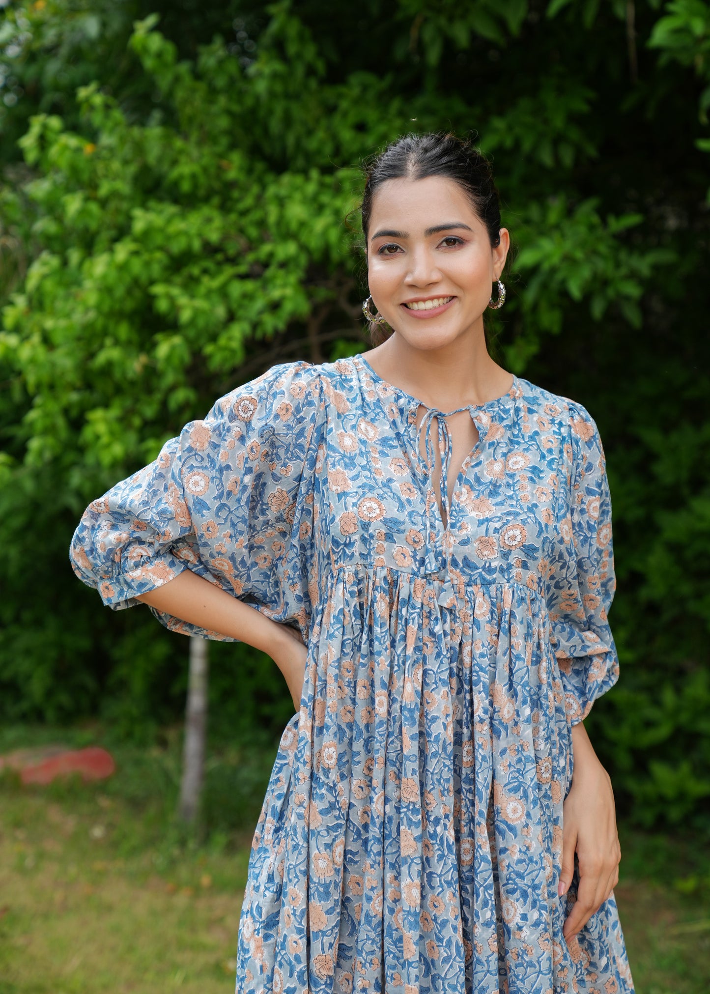 Beautiful Hand Block Printed Blue Vanya Mini Dress