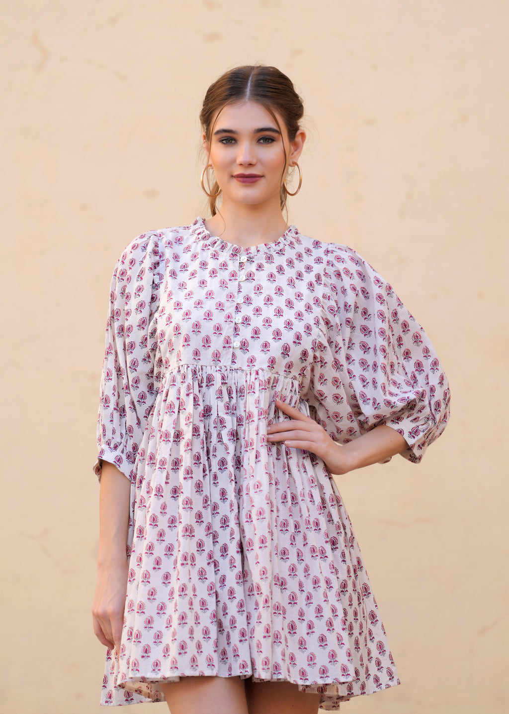 Beautiful Hand-Block Printed Handmade Summer Rooh Mini Dress