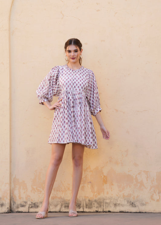 Beautiful Hand-Block Printed Handmade Summer Rooh Mini Dress