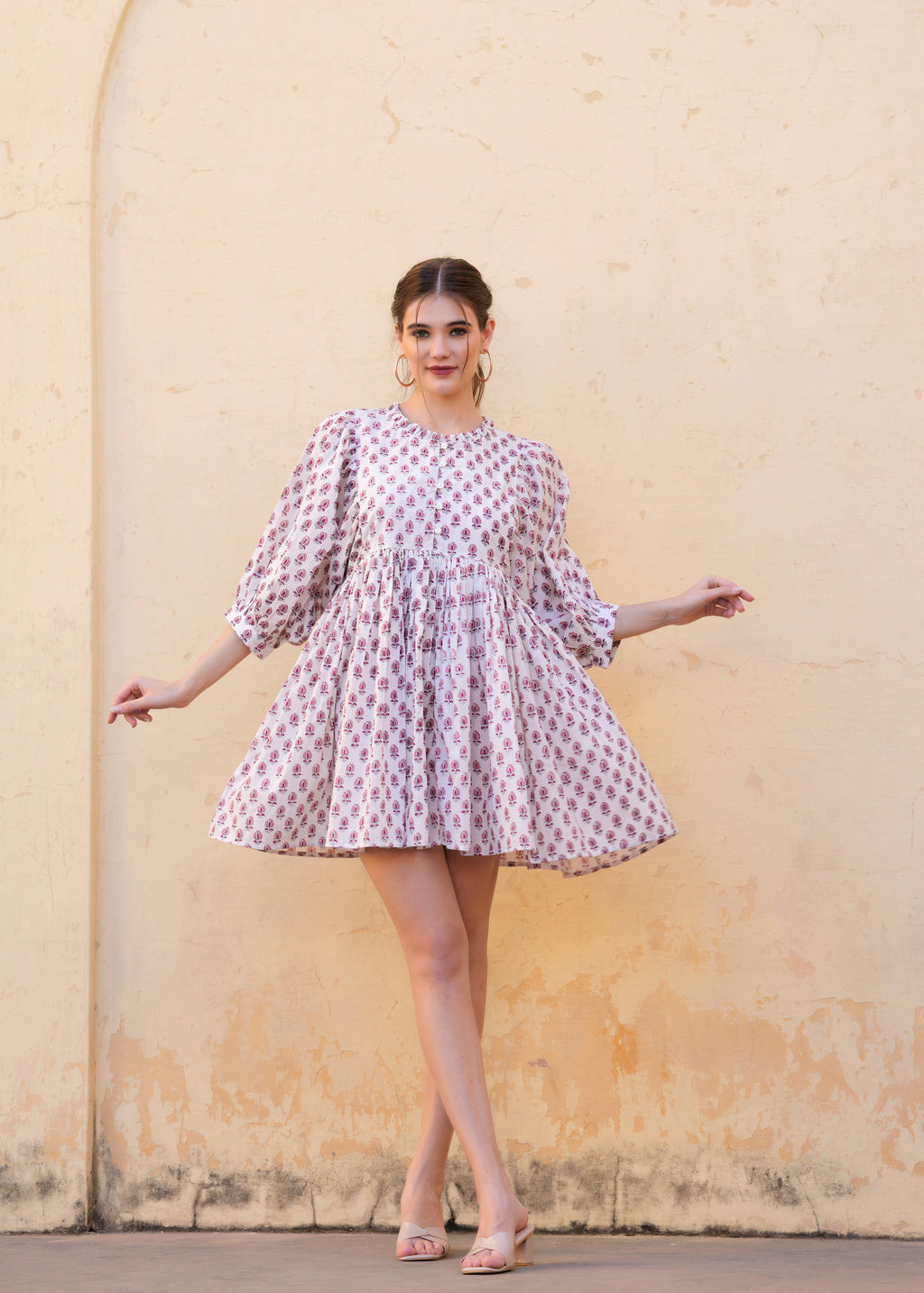 Beautiful Hand-Block Printed Handmade Summer Rooh Mini Dress