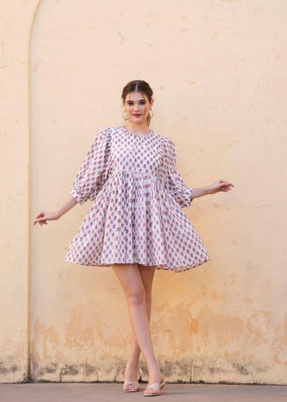 Beautiful Hand-Block Printed Handmade Summer Rooh Mini Dress