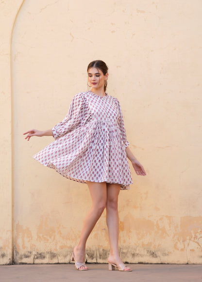 Beautiful Hand-Block Printed Handmade Summer Rooh Mini Dress