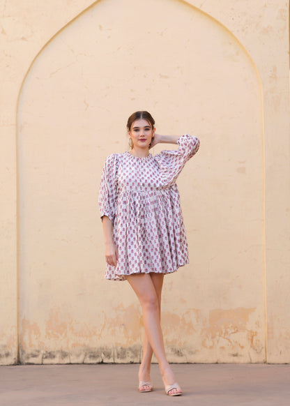 Beautiful Hand-Block Printed Handmade Summer Rooh Mini Dress