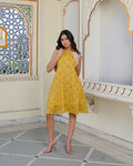 Golden Bloom Halter Cotton Mini Dress