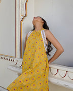 Golden Bloom Halter Cotton Mini Dress