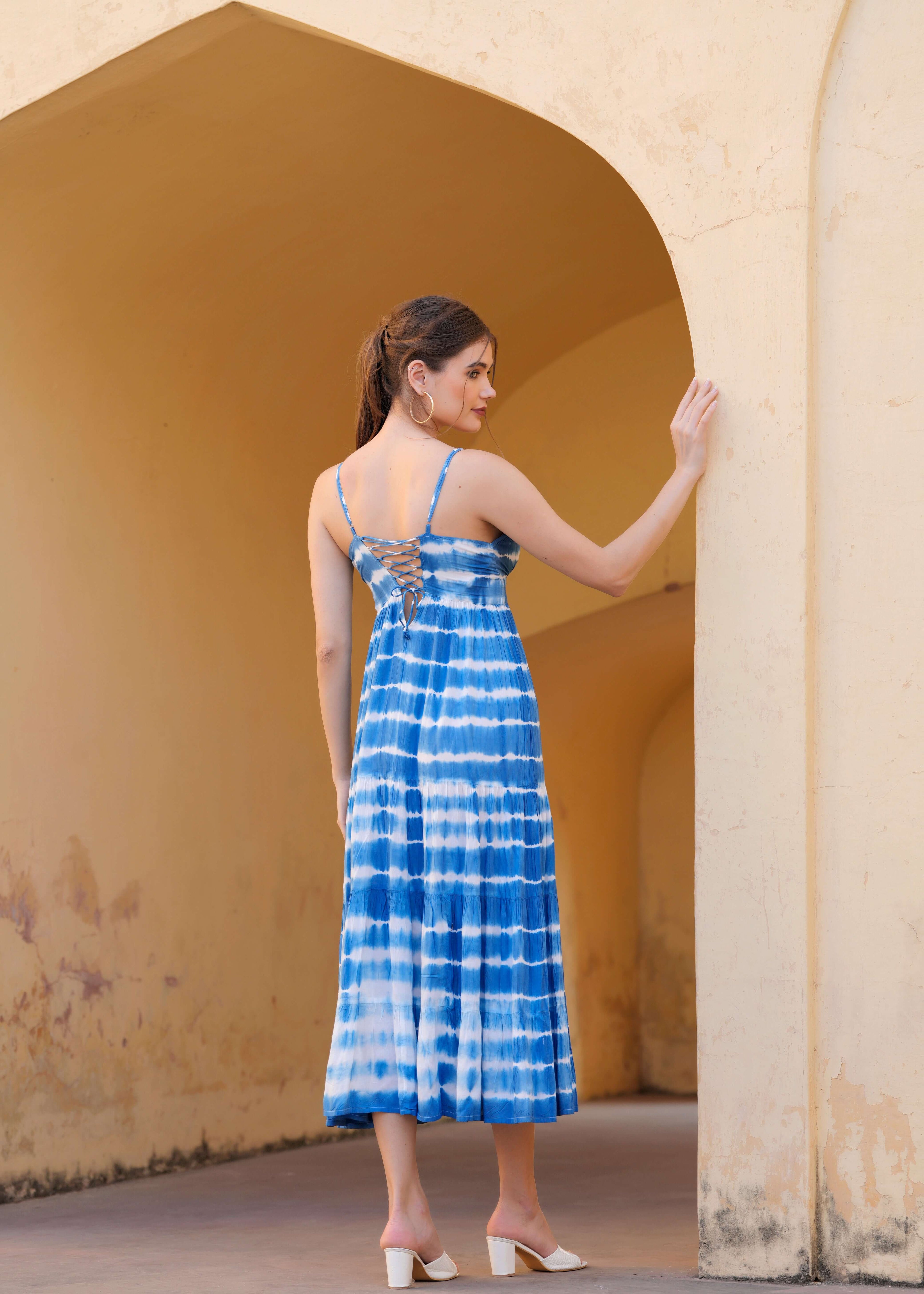 Handmade cotton Tie Dye Blue Maxi Dress