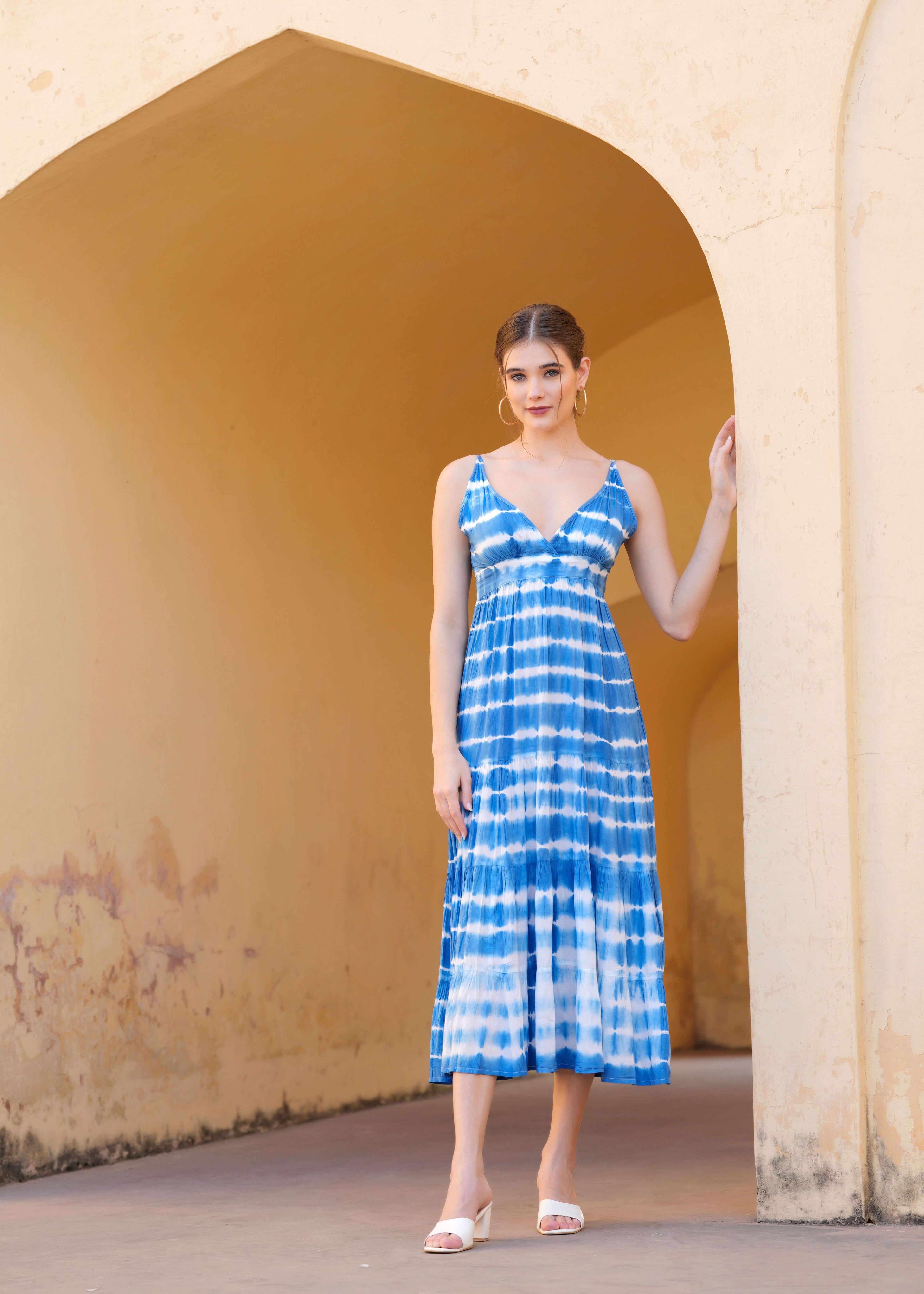 Handmade cotton Tie Dye Blue Maxi Dress