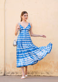 Handmade cotton Tie Dye Blue Maxi Dress