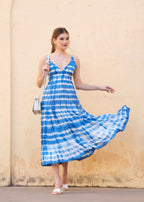 Handmade cotton Tie Dye Blue Maxi Dress