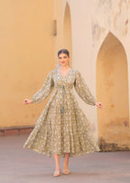 Introducing Hand block Printed Abby Green printed Maxi Dress.