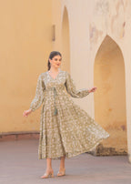 Introducing Hand block Printed Abby Green printed Maxi Dress.