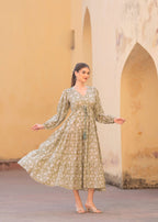 Introducing Hand block Printed Abby Green printed Maxi Dress.