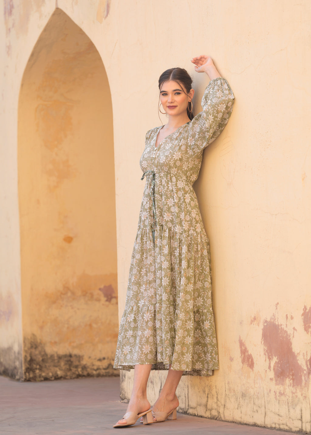 Introducing Hand block Printed Abby Green printed Maxi Dress.