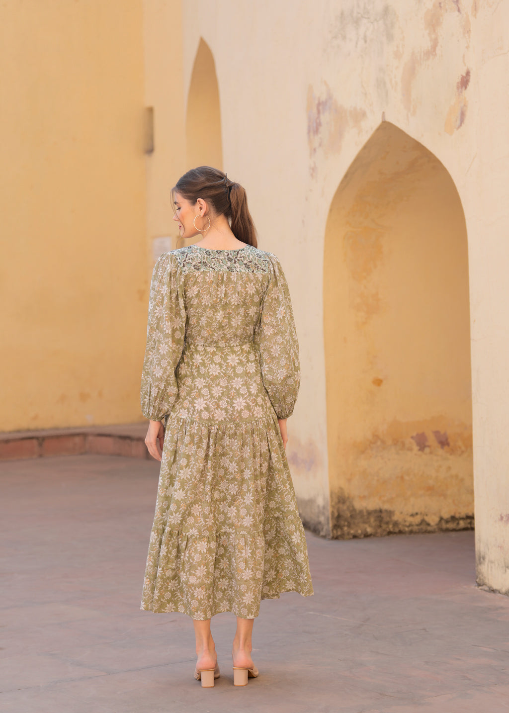 Introducing Hand block Printed Abby Green printed Maxi Dress.
