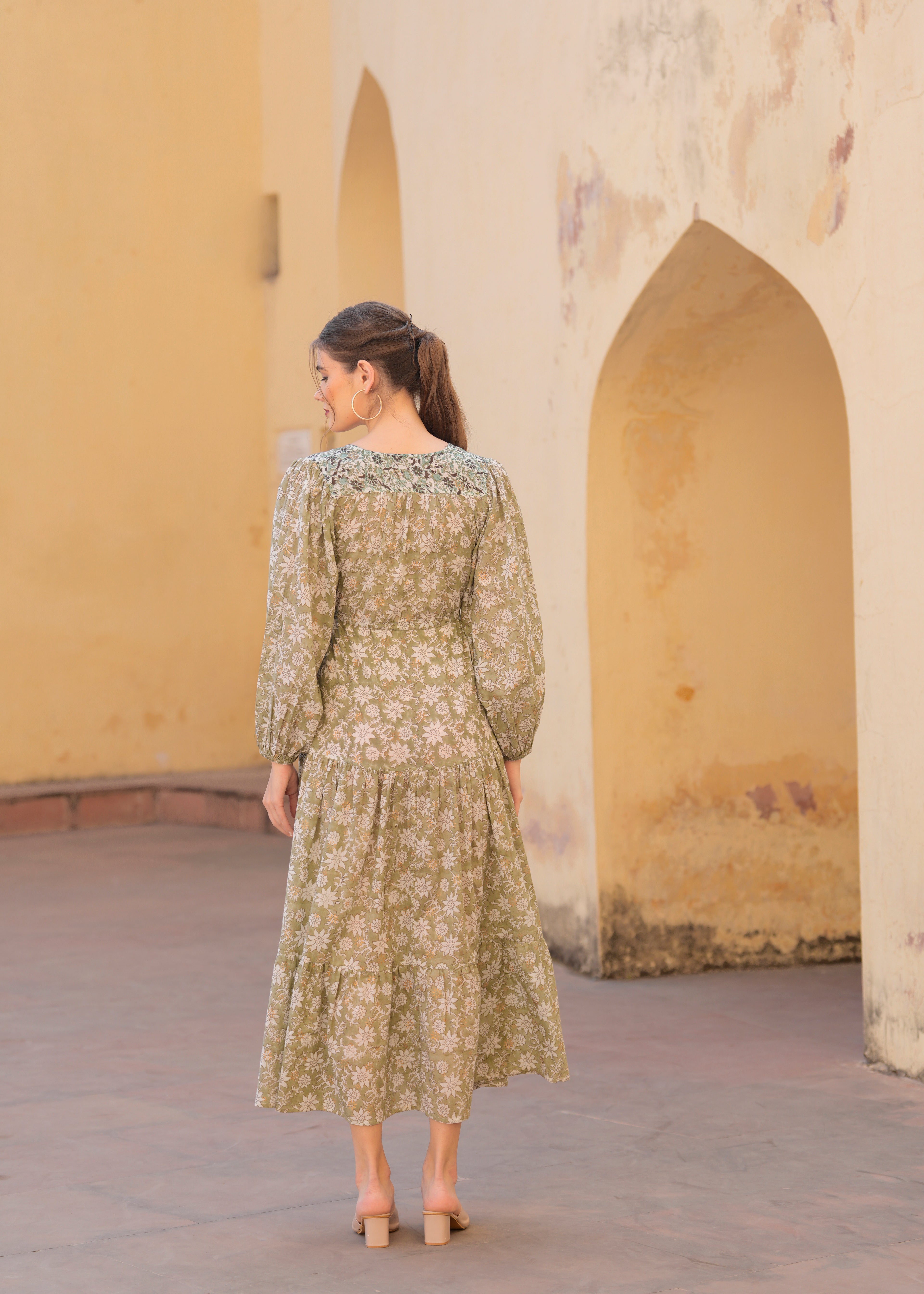Introducing Hand block Printed Abby Green printed Maxi Dress.