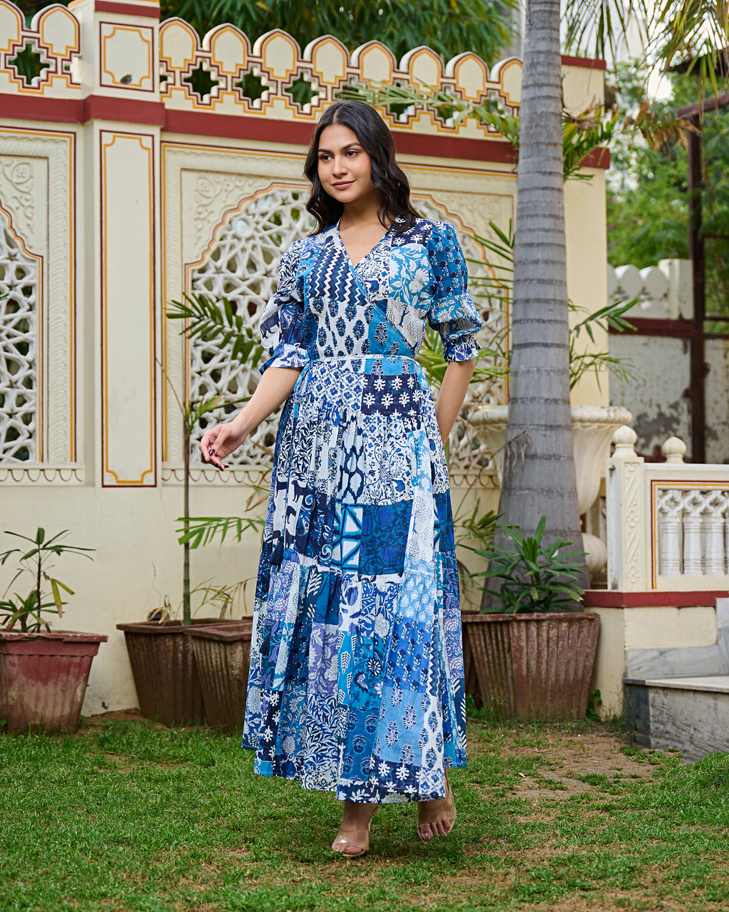 Boho Patchwork Cotton Wrap Maxi Dress
