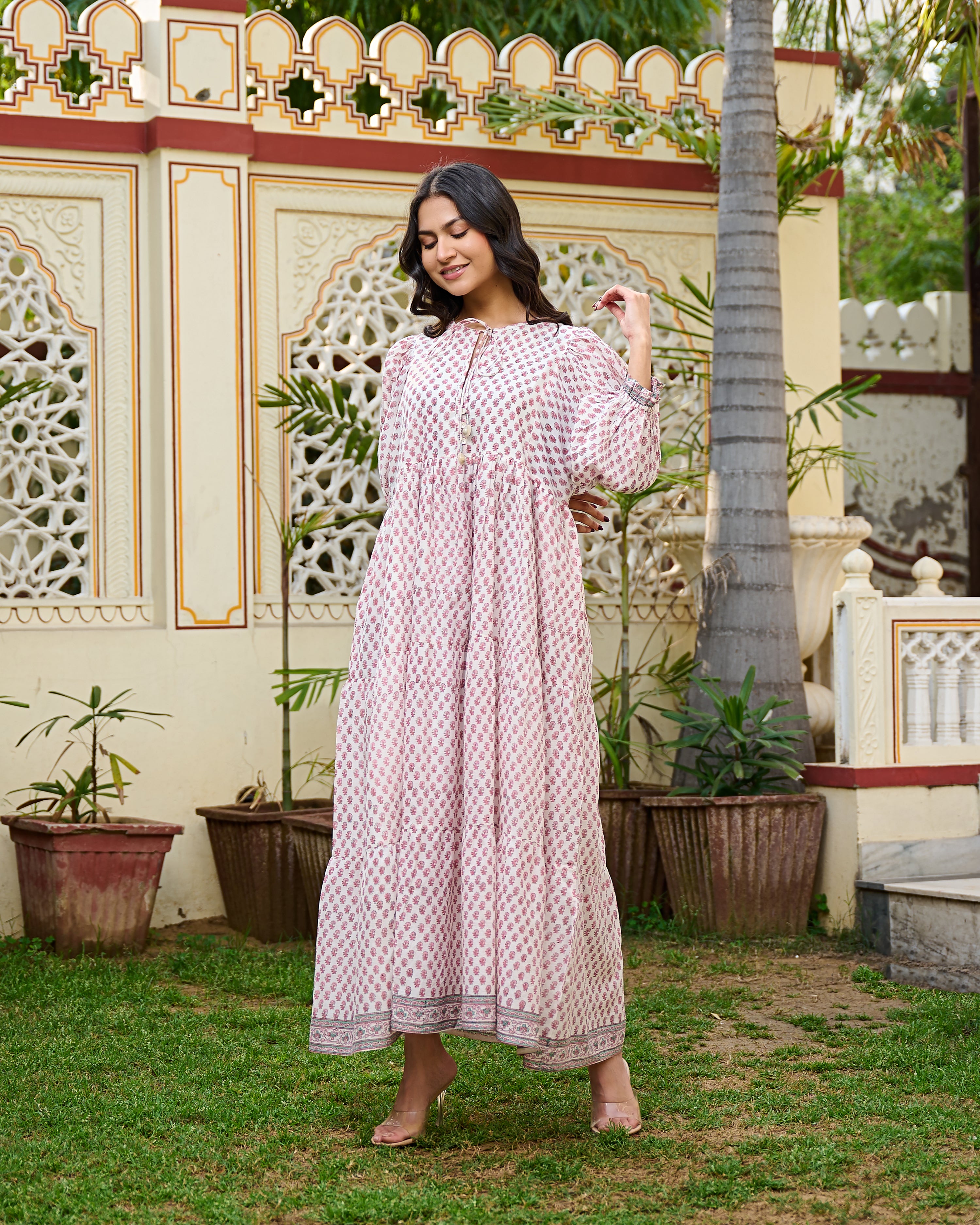 Hand Block Print Cotton Tiered Maxi Dress