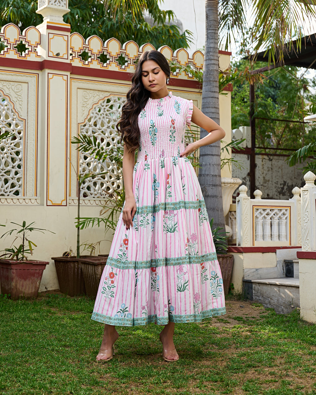 Floral Hand Block Print Cotton Maxi Dress