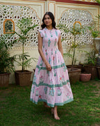 Floral Hand Block Print Cotton Maxi Dress